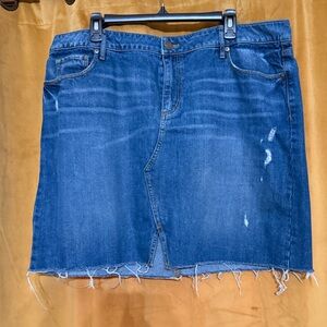 Loft Blue Slit Denim Skirt Cut Off Midi Plus Size